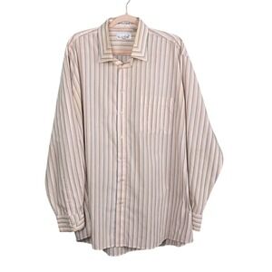 Karl Knox Men's Tall Beige Orange Striped Long‎ Sleeve Dress Shirt 18.5 Neck
